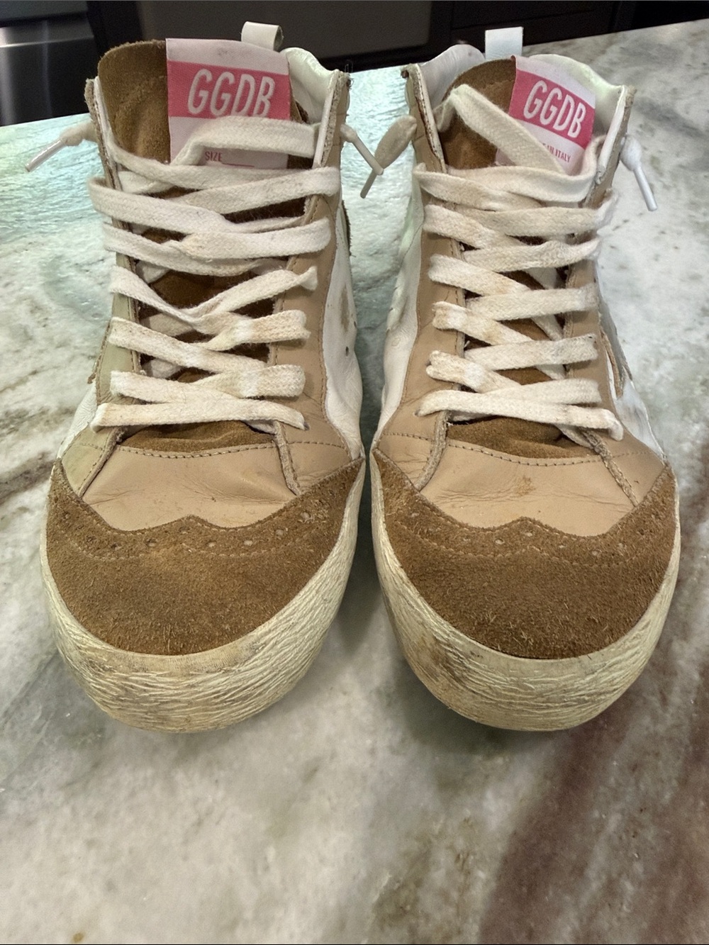 Golden Goose Tan Suede & White Leather Midstar Sneakers